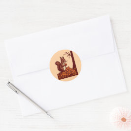🐿️ Autumn Squirrel Round Sticker - Warm Peach Runt Klistermärke