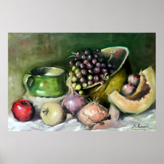 Autumn Still Life with Fruits and Onions: wall Art Poster