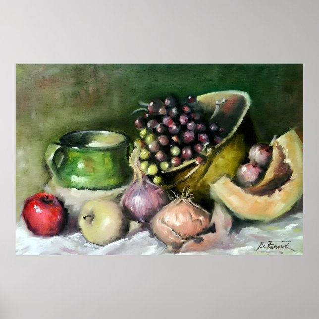 Autumn Still Life with Fruits and Onions: wall Art Poster (Framsidan)