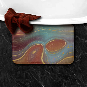 Autumn Strata Terra Cotta Teal och Guld Agate Badrumsmatta