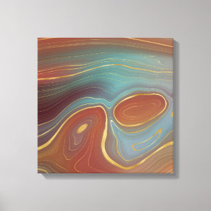 Autumn Strata Terra Cotta Teal och Guld Agate Canvastryck