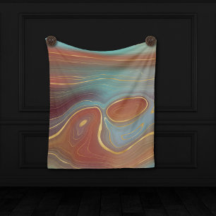Autumn Strata Terra Cotta Teal och Guld Agate Fleecefilt