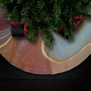 Autumn Strata   Terra Cotta Teal och Guld Agate Julgransmatta Borstad Polyester