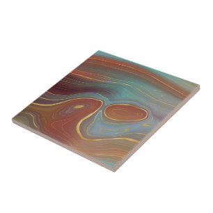 Autumn Strata   Terra Cotta Teal och Guld Agate Kakelplatta