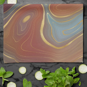 Autumn Strata   Terra Cotta Teal och Guld Agate Kökshandduk