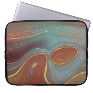 Autumn Strata Terra Cotta Teal och Guld Agate Laptop Fodral