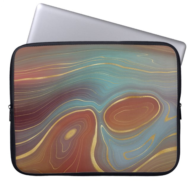 Autumn Strata | Terra Cotta Teal och Guld Agate Laptop Fodral (Framsidan)