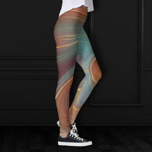 Autumn Strata   Terra Cotta Teal och Guld Agate Leggings