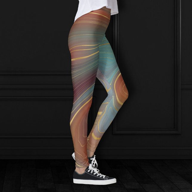 Autumn Strata | Terra Cotta Teal och Guld Agate Leggings (Skapare uppladdad)