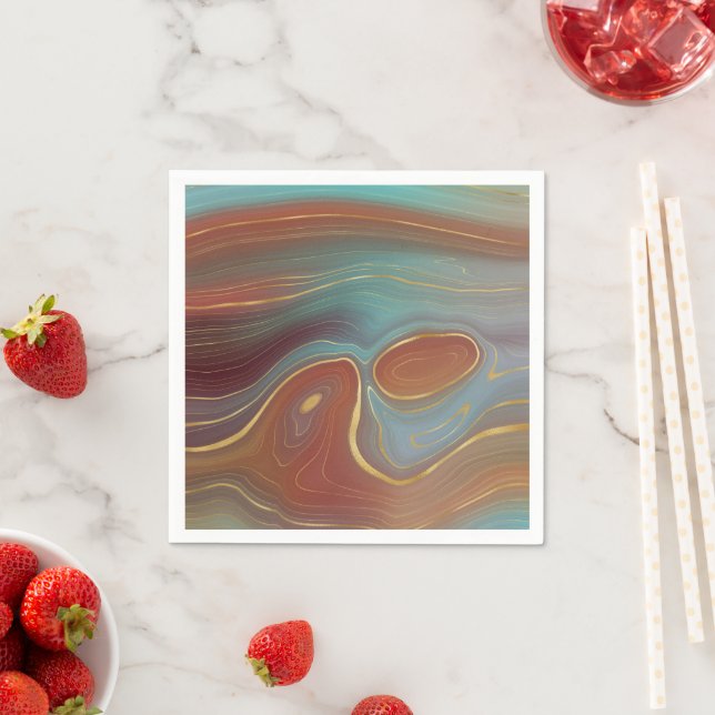 Autumn Strata | Terra Cotta Teal och Guld Agate Pappersservett (Insitu)