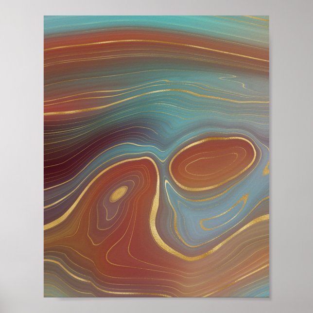 Autumn Strata | Terra Cotta Teal och Guld Agate Poster (Framsidan)
