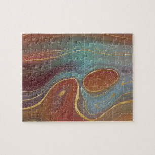 Autumn Strata Terra Cotta Teal och Guld Agate Pussel