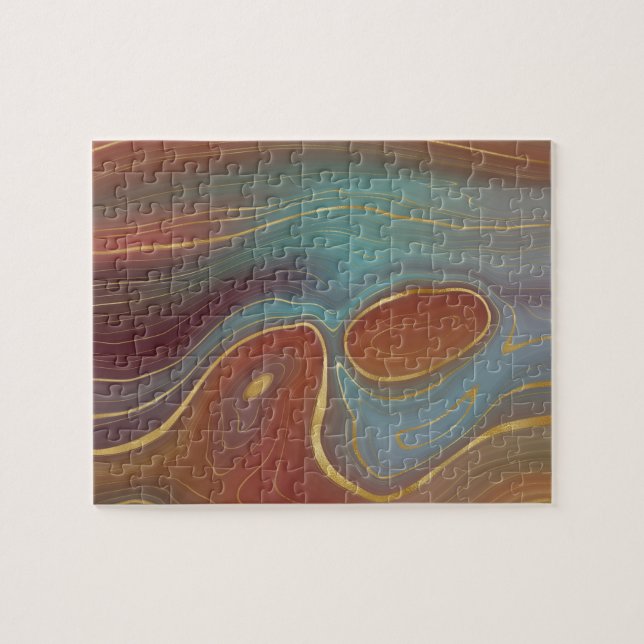 Autumn Strata | Terra Cotta Teal och Guld Agate Pussel (Horisontell)