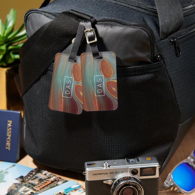 Autumn Strata | Terra Cotta Teal och Guld Monogram Bagagebricka (Fram & Baksida)