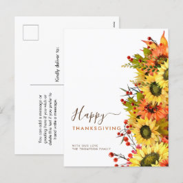Autumn Sunblommblommor Happy thanksgiving Namn Helg Vykort