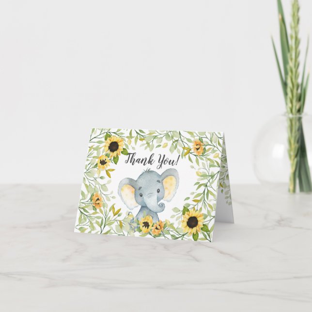 Autumn Sunblommor Elephant Baby Shower Tack Kort (Framsida)