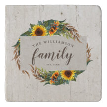 Autumn Sunblommor Rustic Wood Family Namn