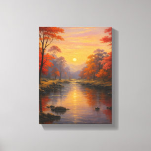 Autumn Sunset River Scene Canvastryck