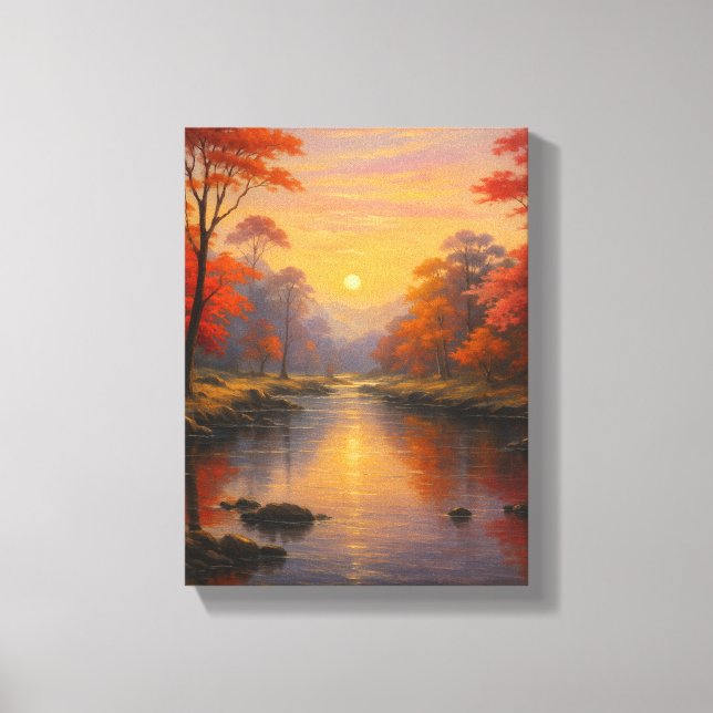 Autumn Sunset River Scene Canvastryck (Framsida)