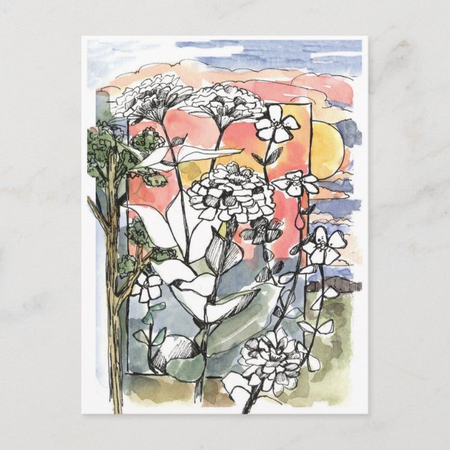 Autumn Sunset Summer Garden Desert Vykort (Framsida)