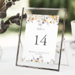 Autumn Sunshine Elegant Wildblomma Bröllop Bordsnummer<br><div class="desc">I höstas är bordsnumret av vilda eleganter i bröllop en perfekt för ett rustiskt bröllop. Konstruktionen har många vattenfärgsfärg, lila, violett, gula blommor, burgundjus och oliv grönt lövbeläggning som är vackert grupperad i buketter. Det här är ett bordsnummer från dubblans sida. Lägg till varje bordsnummer som du behöver i din...</div>