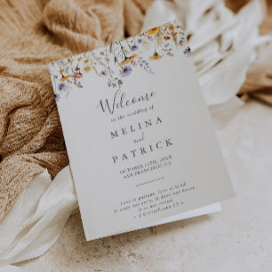 Autumn Sunshine Elegant Wildblomme Foldad Bröllop Program