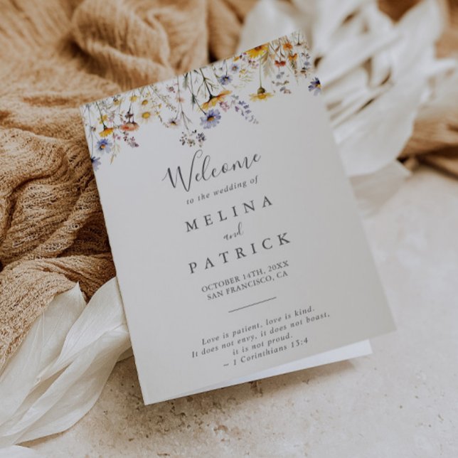 Autumn Sunshine Elegant Wildblomme Foldad Bröllop Program (Skapare uppladdad)