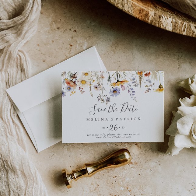 Autumn Sunshine Wildblomme Vågrät Bröllop Spara Datumet (Skapare uppladdad)