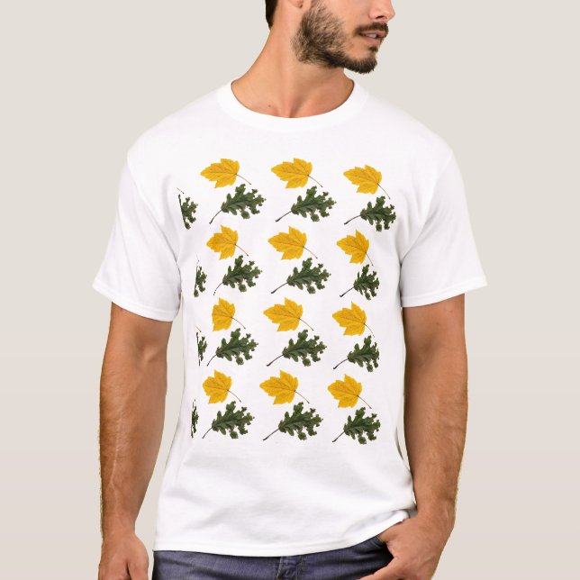 Autumn Symmetry Leaf Pattern T Shirt (Framsida)