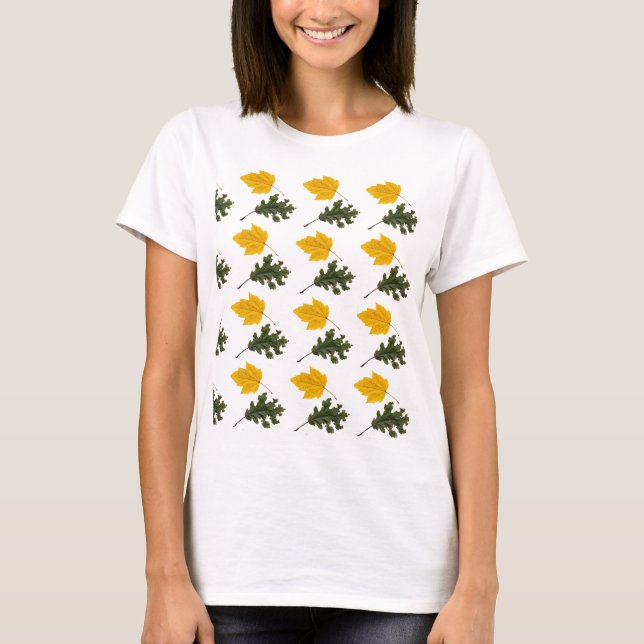 Autumn Symmetry Leaf Pattern T Shirt (Framsida)