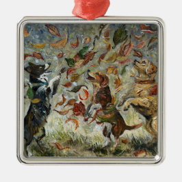 Autumn Tailwag Whimsical Golden Retriever Dogs Oil Julgransprydnad Metall