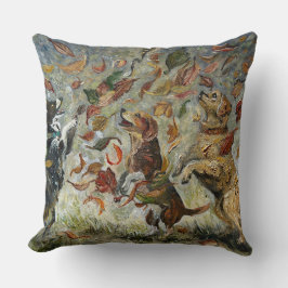 Autumn Tailwag Whimsical Golden Retriever Dogs Oil Kudde