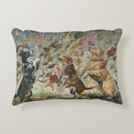 Autumn Tailwag Whimsical Golden Retriever Dogs Oil Prydnadskudde