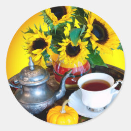 Autumn Tea Service med solblommor Runt Klistermärke