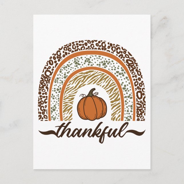 Autumn Thankful Pumpkin Pie Rainbow Thanksgiving Vykort (Framsida)