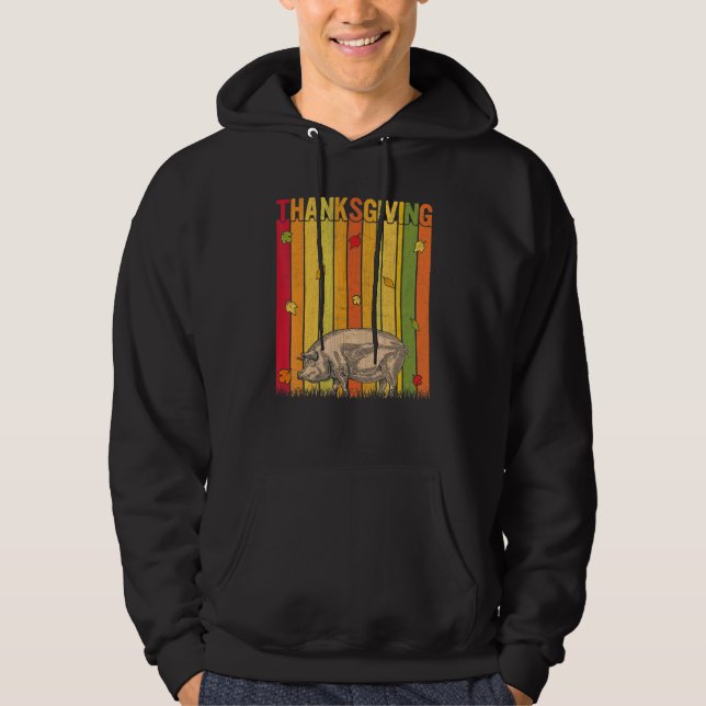 Autumn Thanksgiving Retro Cute Pig  Thanksgiving Hoodie (Framsida)