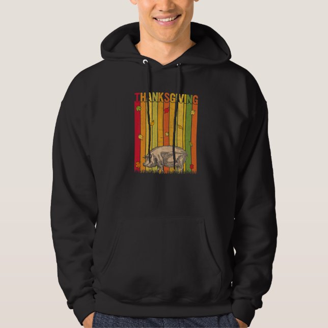 Autumn Thanksgiving Retro Cute Pig Thanksgiving Hoodie (Framsida)