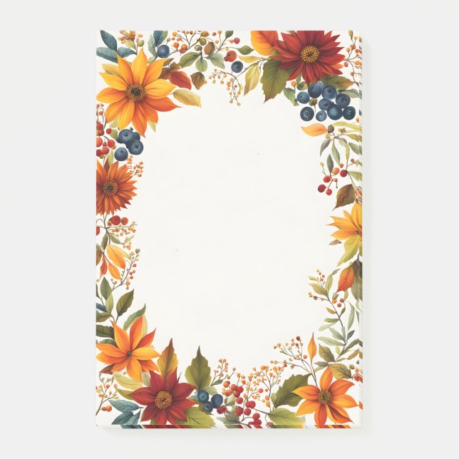 Autumn Theme Flowers & Berries Menu Invitation Post-it Block (Framsida)