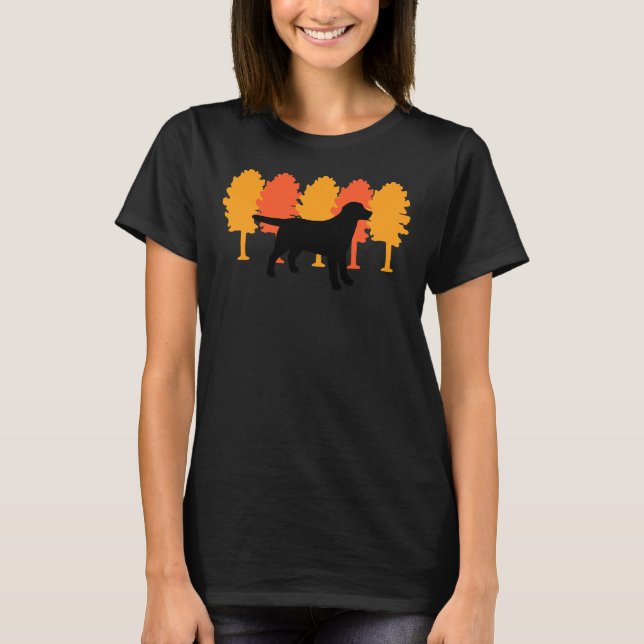 Autumn Träd Black Labrador Silhouette T Shirt (Framsida)