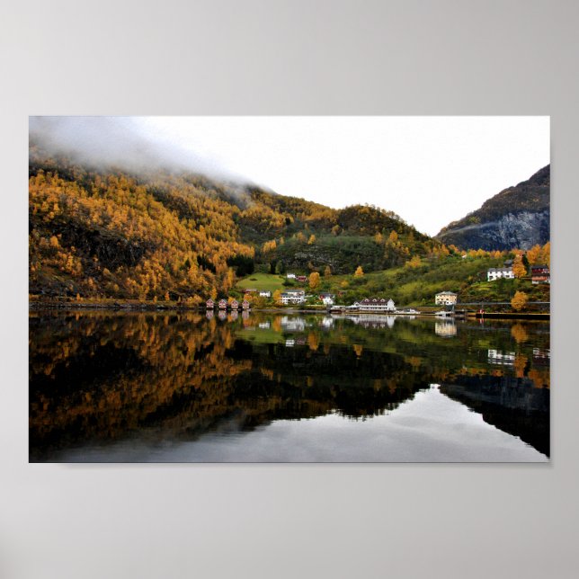 Autumn Träd Flam Aurlandsfjord Norge Poster (Framsidan)