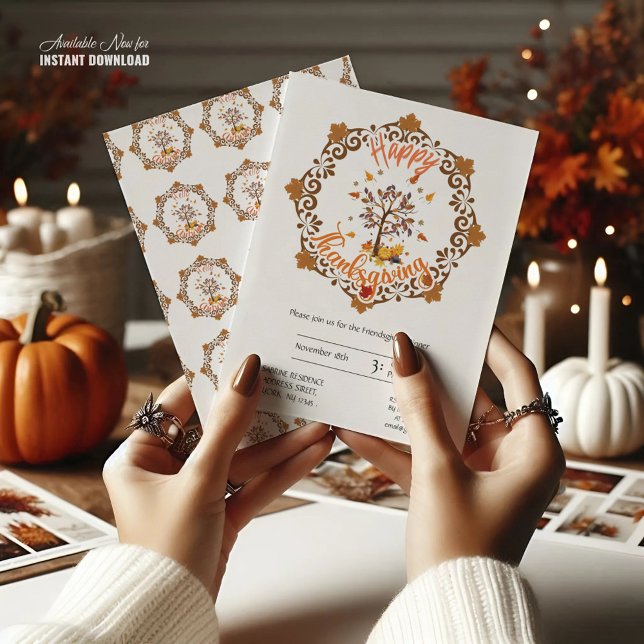 Autumn Tree Mandala Fall Foliage & Thanksgiving Inbjudningar (Skapare uppladdad)