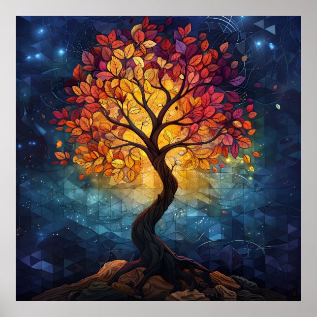 Autumn Tree Mosaic Geometric Radiance Poster (Framsidan)