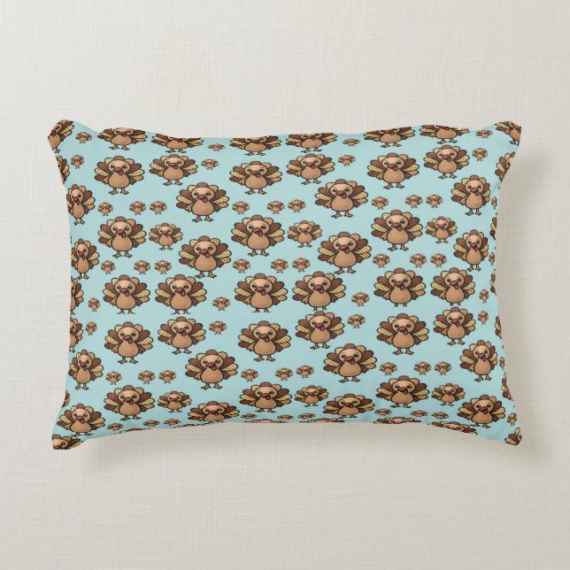 Autumn Turkey Pattern Pillow – Festive Thanksgivin Prydnadskudde (Framsidan)