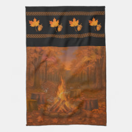 Autumn Twilight Bonfire Wide Border Kitchen Towels Kökshandduk