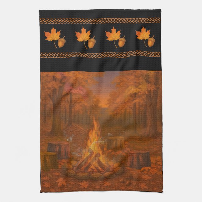 Autumn Twilight Bonfire Wide Border Kitchen Towels Kökshandduk (Vertikal)