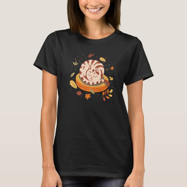 Autumn Vibes Cute Kitten Sömnig Cat Fall Season Le T Shirt (Framsida)