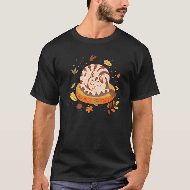 Autumn Vibes Cute Kitten Sömnig Cat Fall Season Le T Shirt (Framsida)