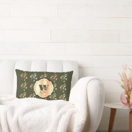Autumn vibes golden vine gren på khaki Monogram Lumbarkudde