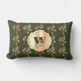 Autumn vibes golden vine gren på khaki Monogram Lumbarkudde