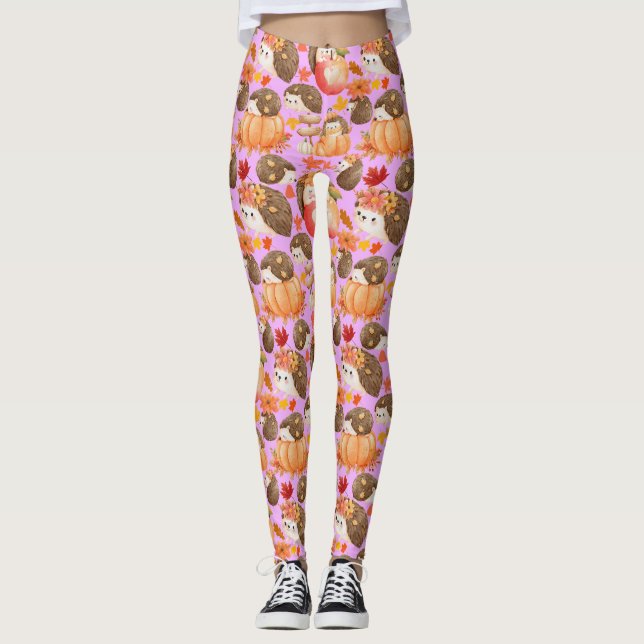 Autumn vibes Mönster Porcupine Rosa BG Leggings (Framsida)